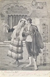 Vykort till minne av fjärde akten av operan "Carmen", av Georges Bizet (1838-75)